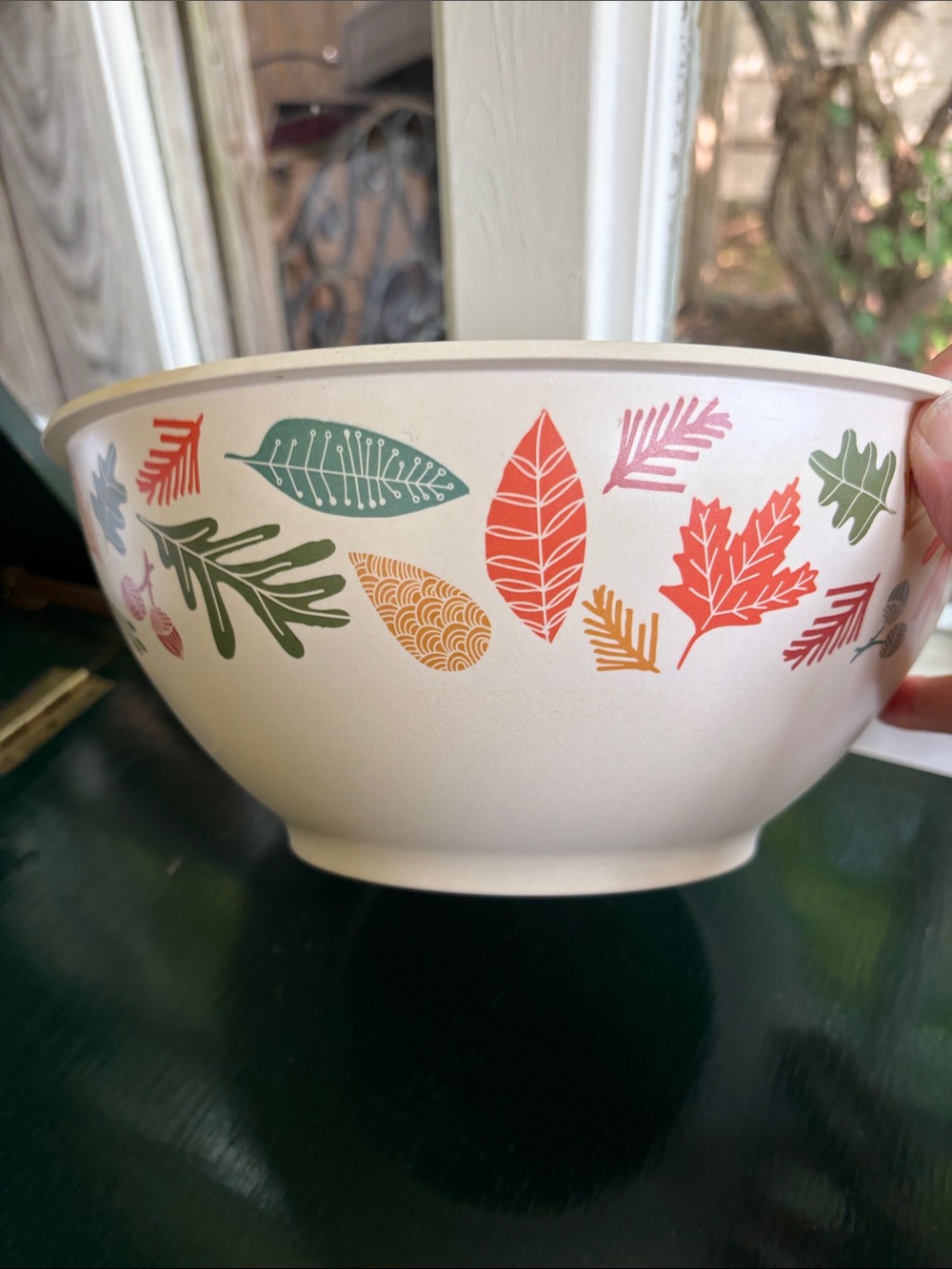 Cream Melamine Mixing Bowl with Colorful Leaf Autum Motif